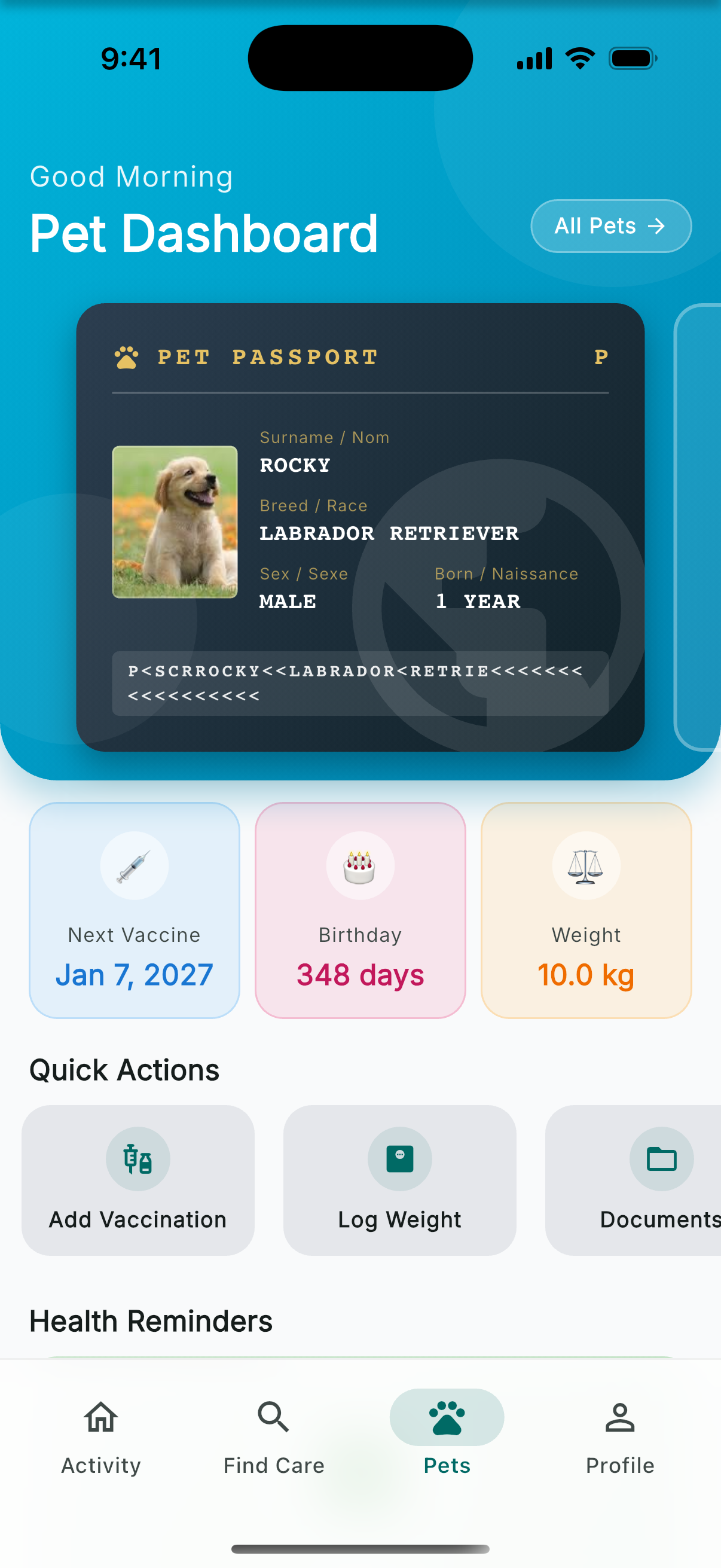 Scrubby App - Pet Passport & Health Dashboard