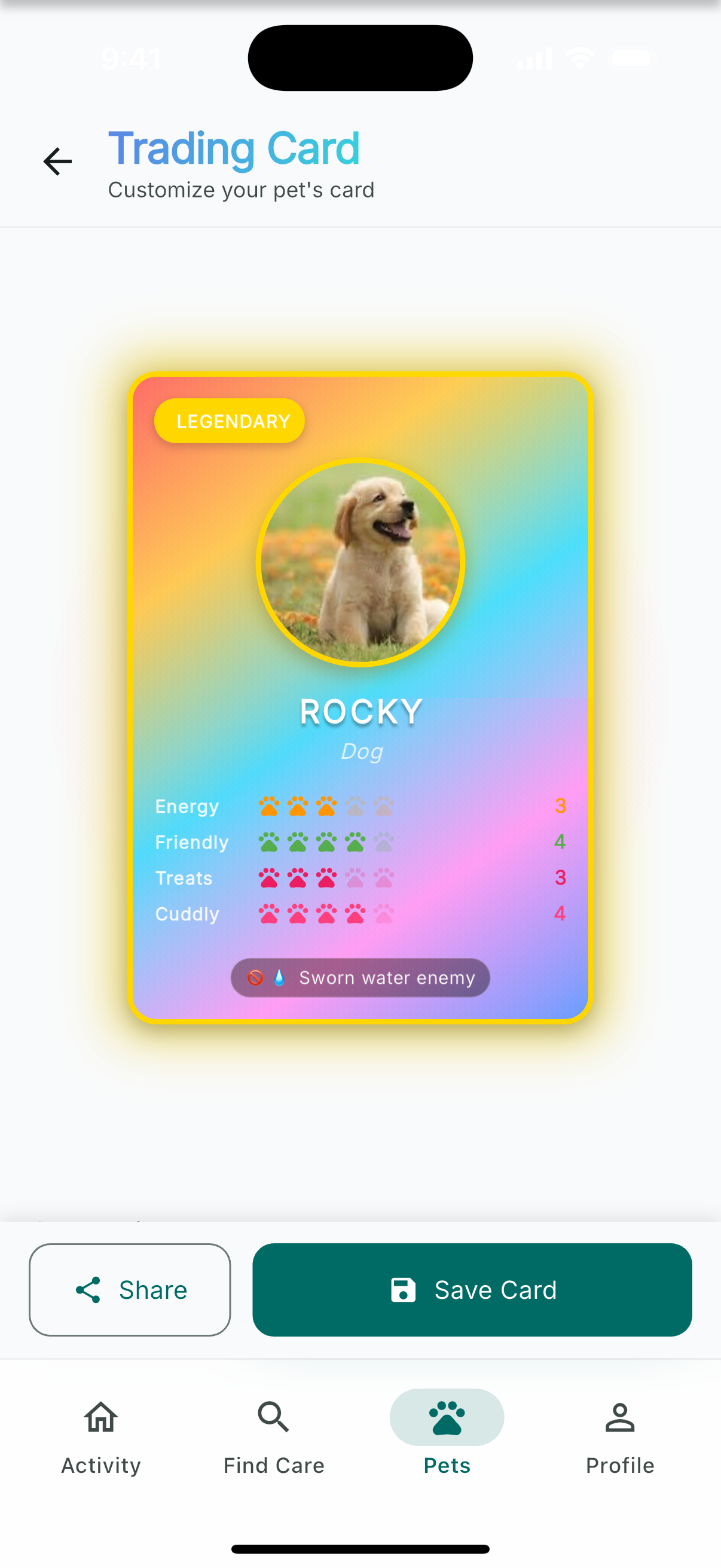 Pet Trading Card - Legendary Rocky